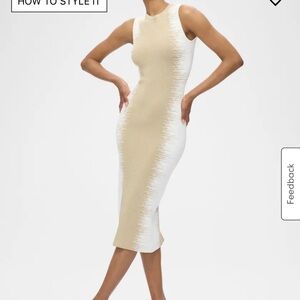 Herve Leger, Ruby,  Cream and Gold Bodycon Dress,